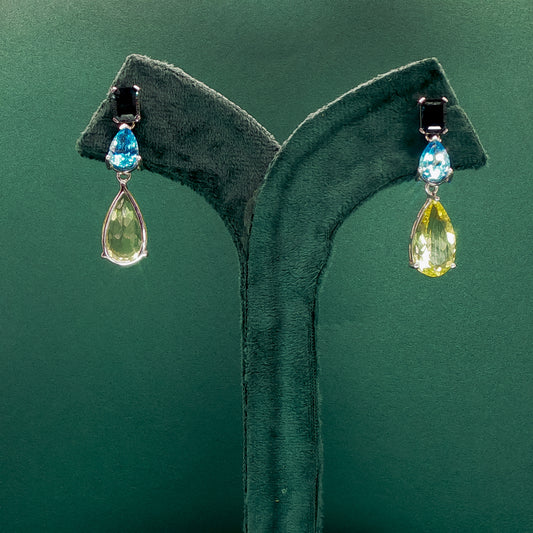 Silver Drop Earrings with Pear-Shaped Yellow Topaz