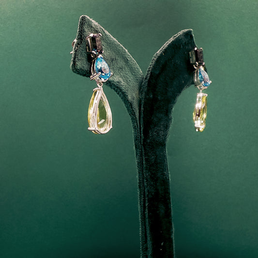 Silver Drop Earrings with Pear-Shaped Yellow Topaz