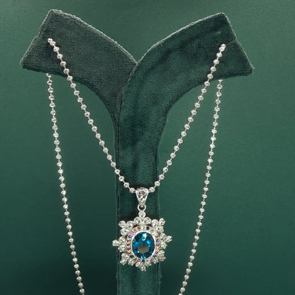 Stud Earrings and Pendant with Chain  with Oval Cabochon Blue Topaz