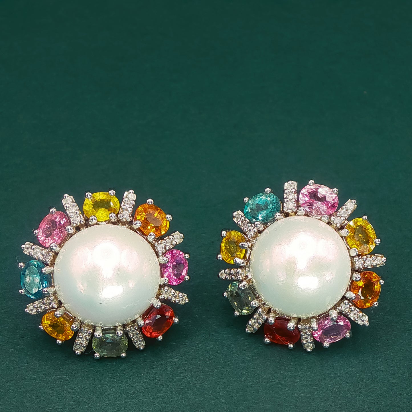 Silver Pendant set with Pearl Cabochon and Gemstone Halo