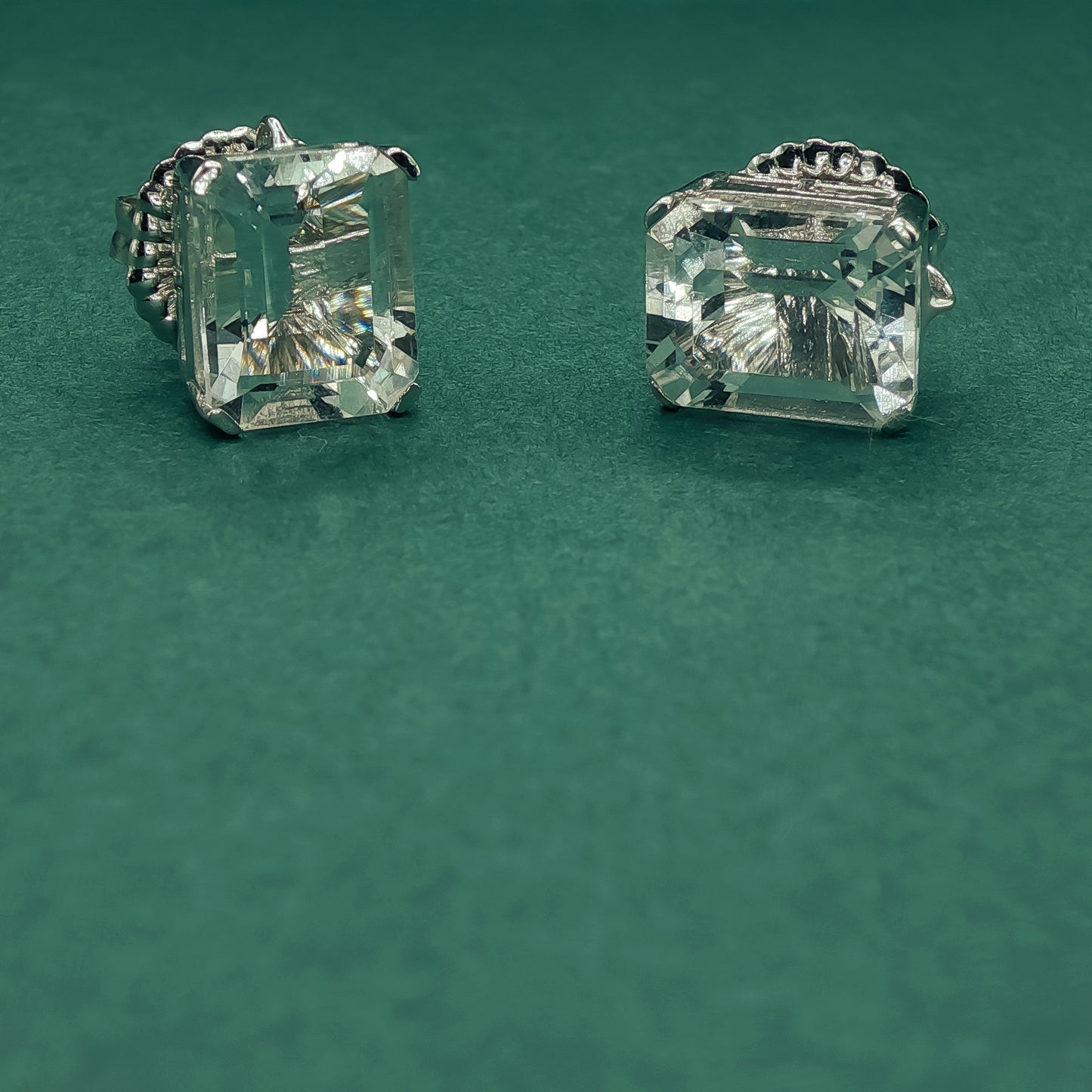 Silver Stud Earrings with Square Cut Crystal