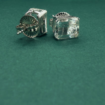 Silver Stud Earrings with Square Cut Crystal