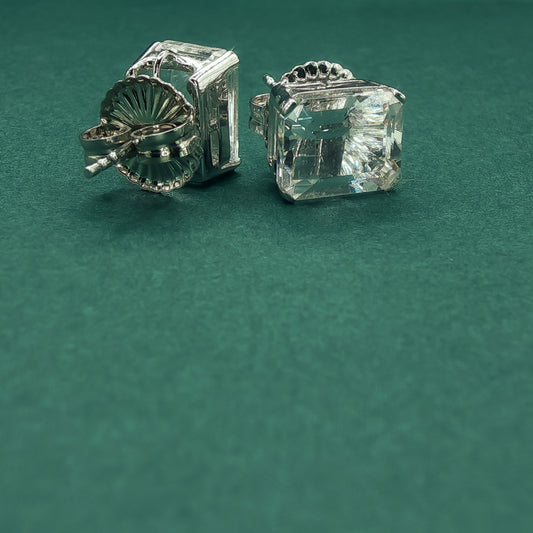 Silver Stud Earrings with Square Cut Crystal