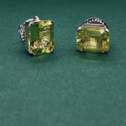 Square Step-Cut Citrine Silver Stud Earrings