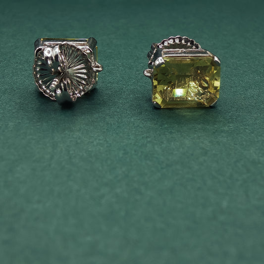 Square Step-Cut Citrine Silver Stud Earrings