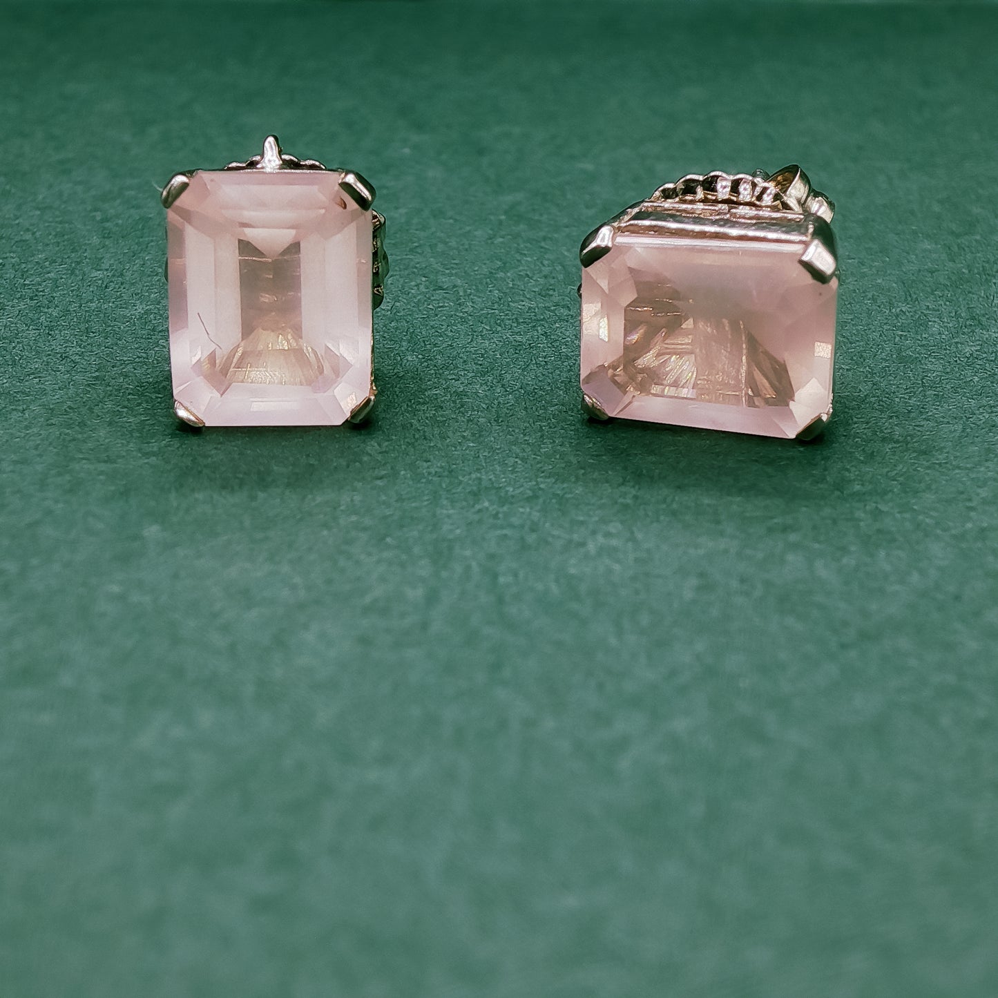 Silver Stud Earrings with Reddish Purple Rose Quartz Gemstones