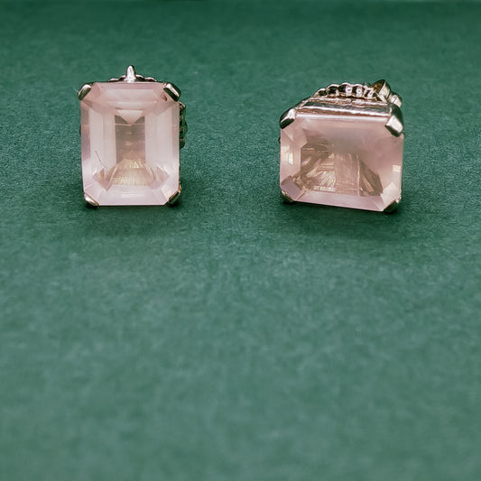 Silver Stud Earrings with Reddish Purple Rose Quartz Gemstones