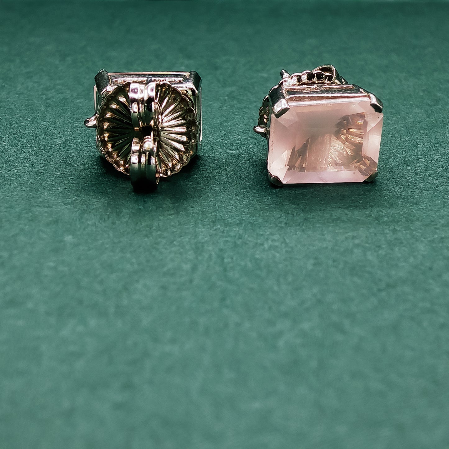 Silver Stud Earrings with Reddish Purple Rose Quartz Gemstones