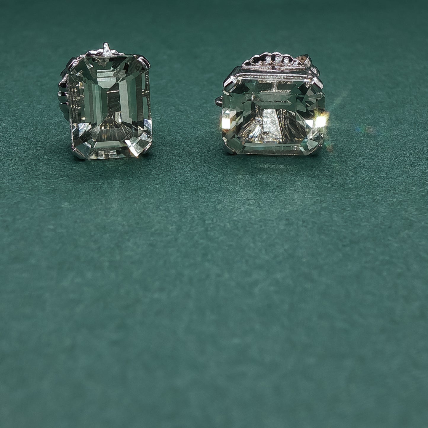 Silver Stud Earrings with Emerald-Cut Crystal