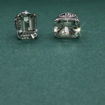 Silver Stud Earrings with Emerald-Cut Crystal