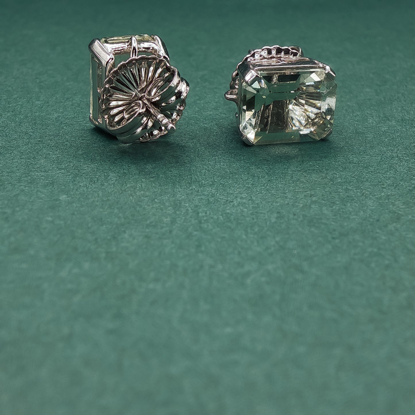 Silver Stud Earrings with Emerald-Cut Crystal