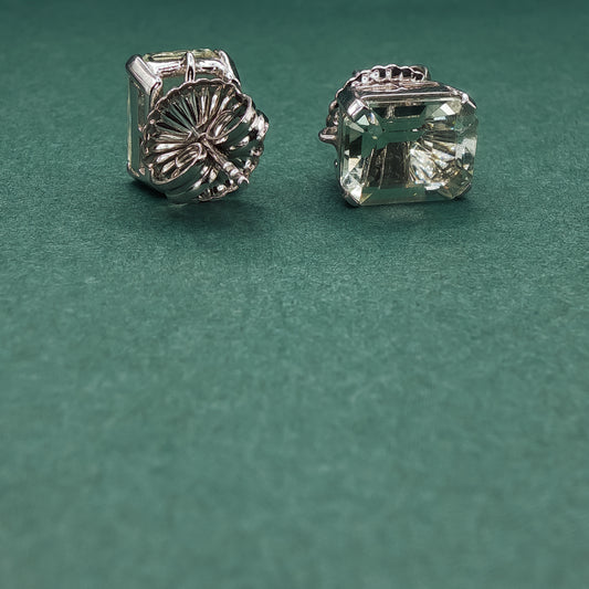Silver Stud Earrings with Emerald-Cut Crystal