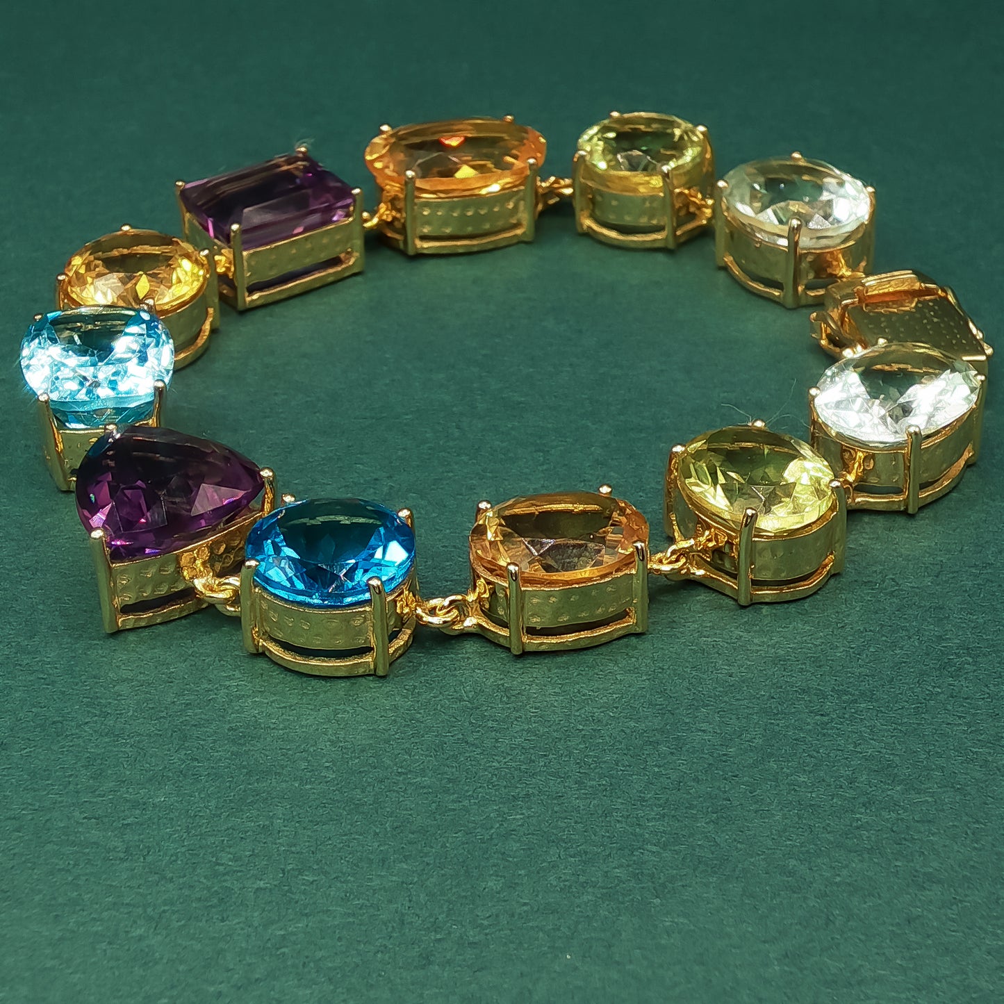 Gold Chain Bracelet with Oval Amethyst Cabochons