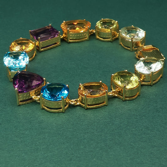 Gold Chain Bracelet with Oval Amethyst Cabochons