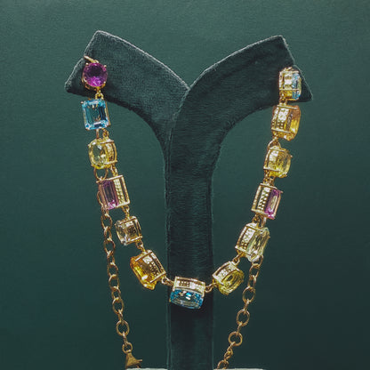 Golden Chain with Square Amethyst Gemstone