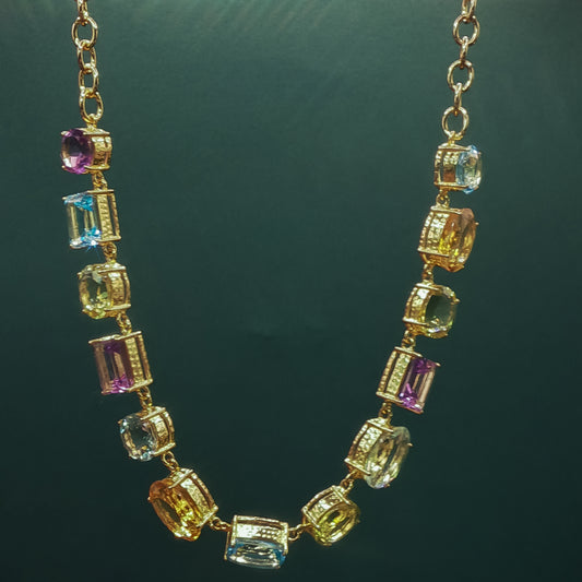Golden Chain with Square Amethyst Gemstone