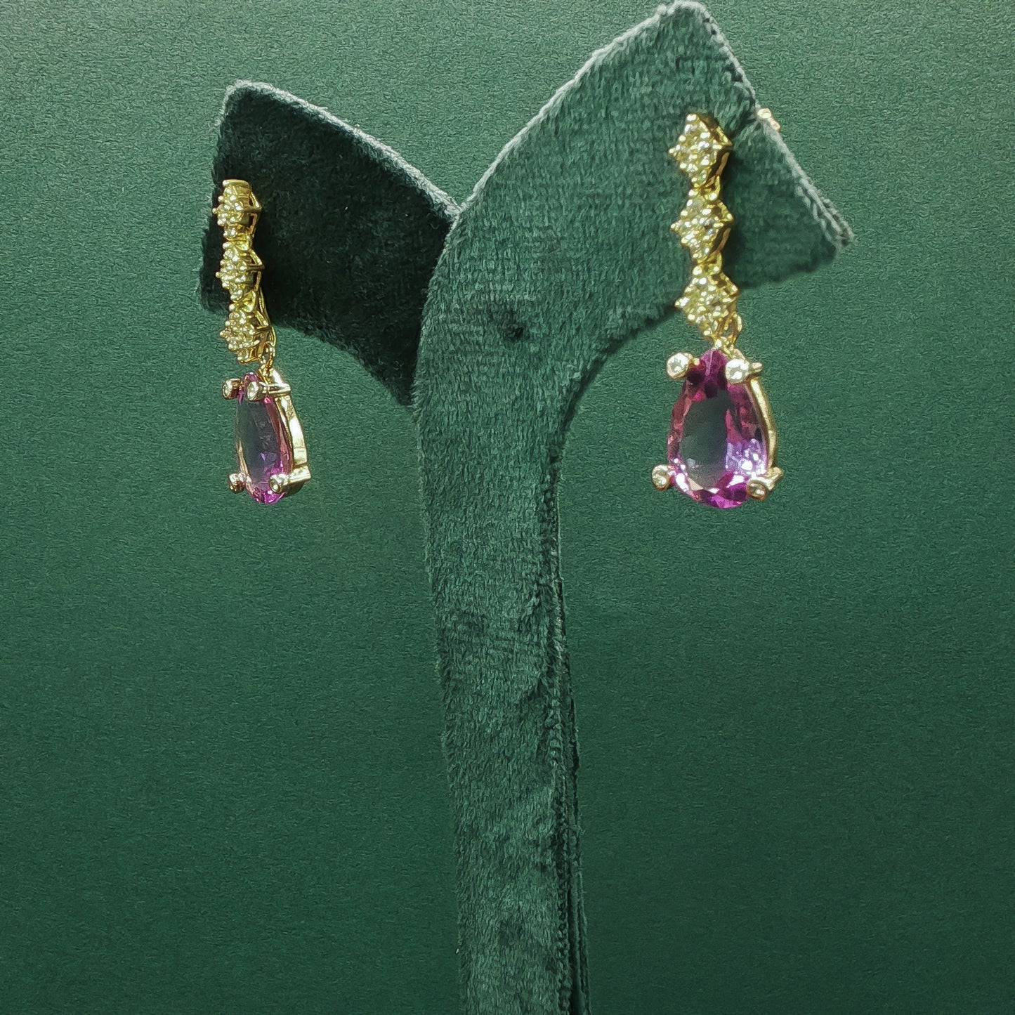 Yellow Gold Drop Earrings with Pear Shaped Amethyst Cabochons