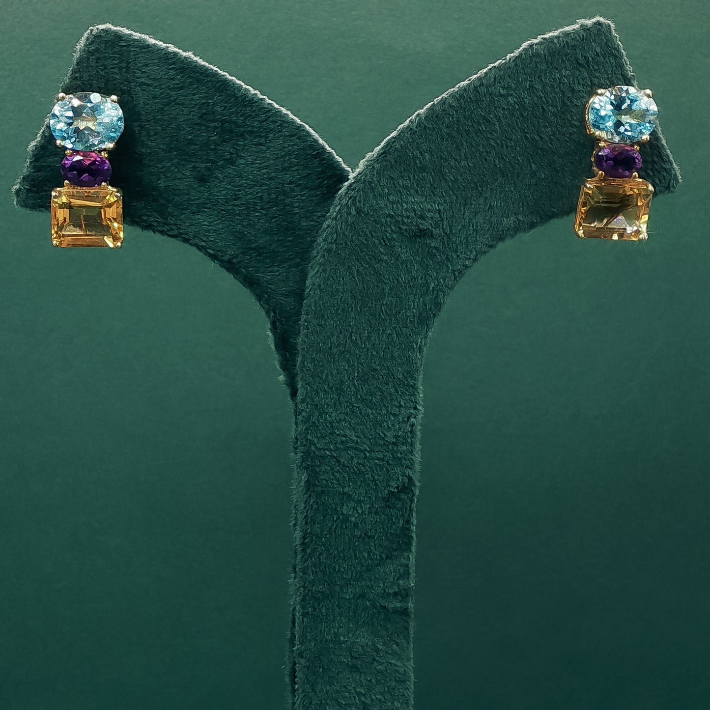 Gold Drop Earrings with Blue Topaz Gemstones