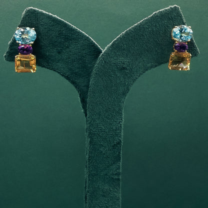 Gold Drop Earrings with Blue Topaz Gemstones