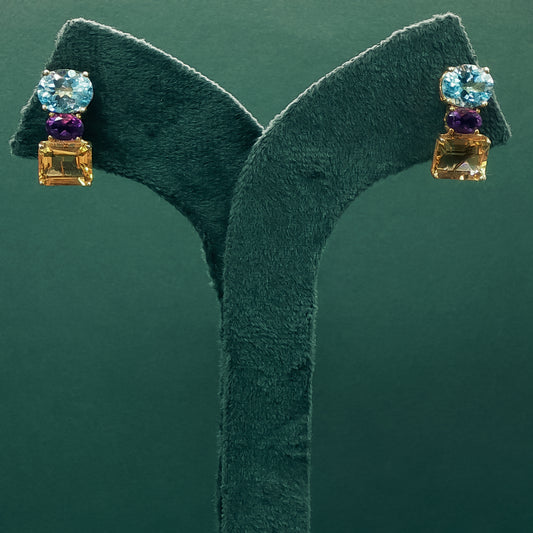 Gold Drop Earrings with Blue Topaz Gemstones