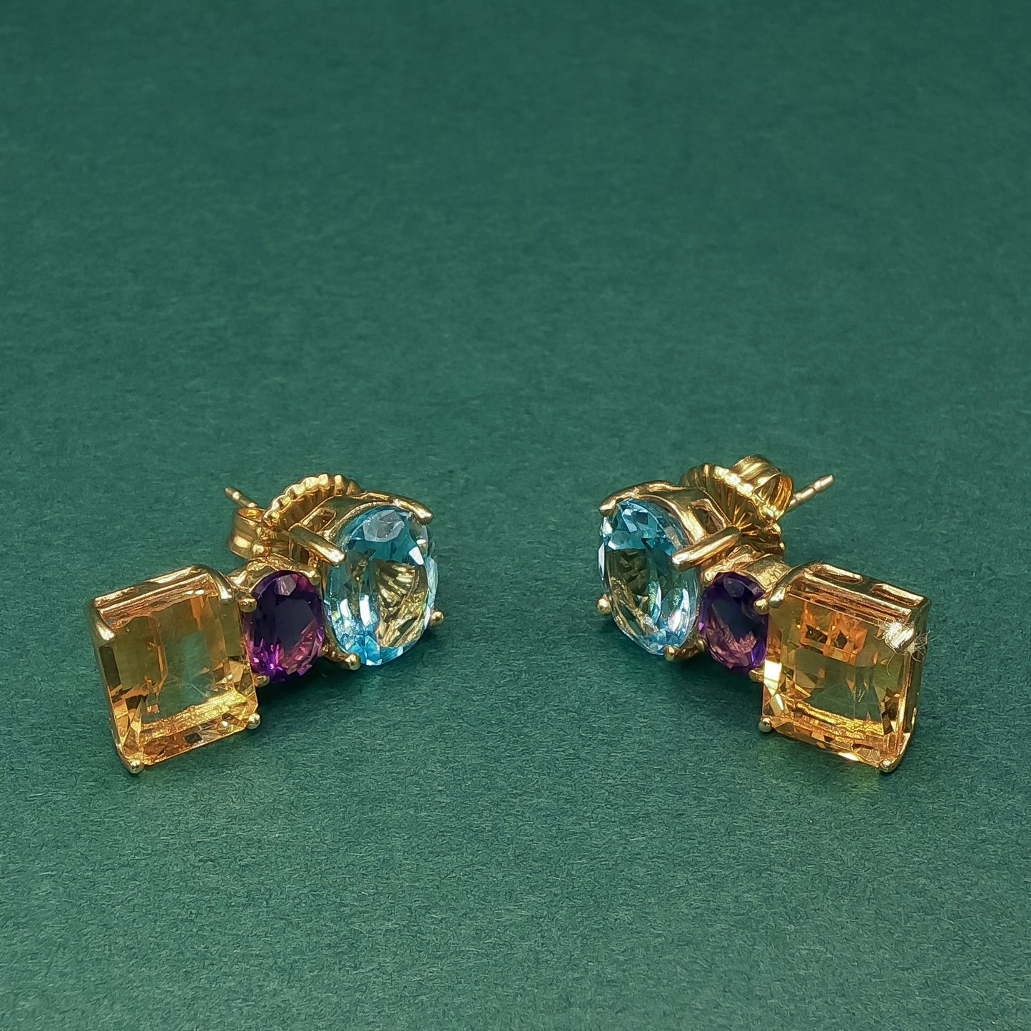 Gold Drop Earrings with Blue Topaz Gemstones