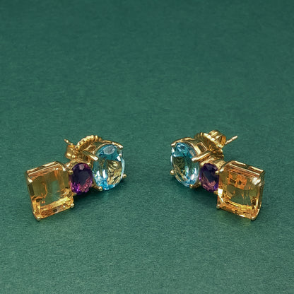 Gold Drop Earrings with Blue Topaz Gemstones