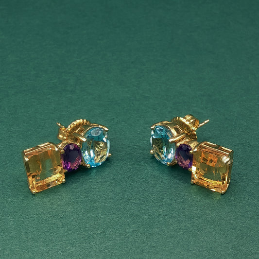 Gold Drop Earrings with Blue Topaz Gemstones