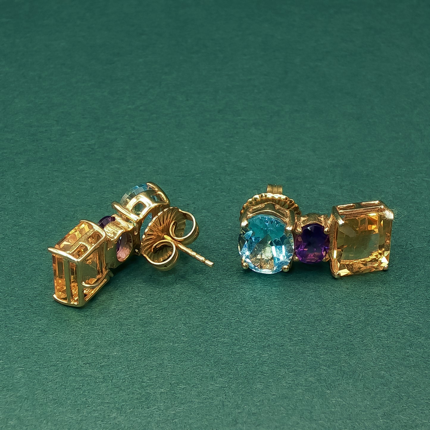 Gold Drop Earrings with Blue Topaz Gemstones