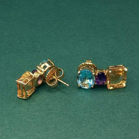 Gold Drop Earrings with Blue Topaz Gemstones