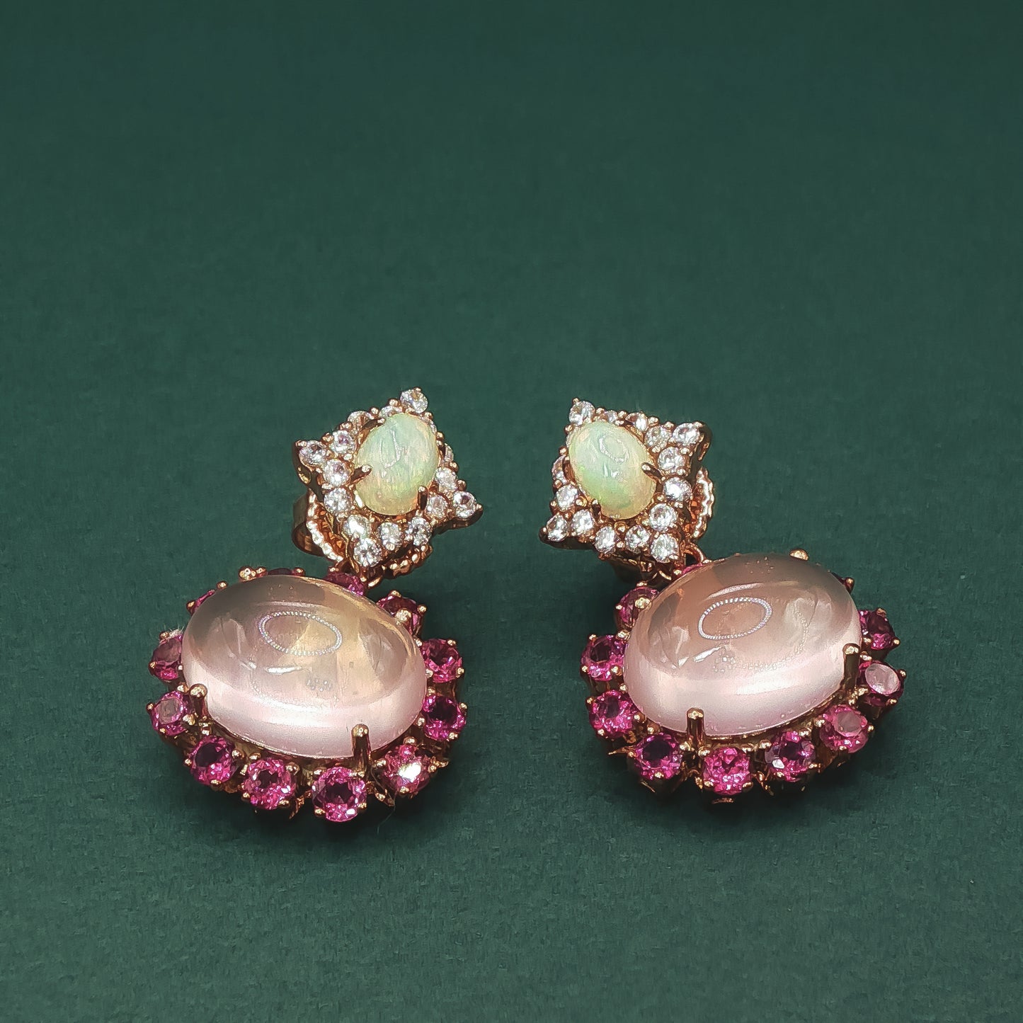 Gold Drop Earrings with Cabochon Rose Quartz ZD-470