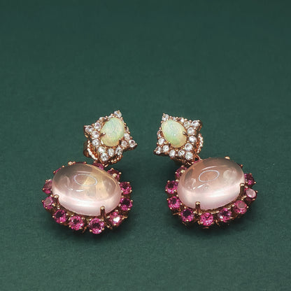 Gold Drop Earrings with Cabochon Rose Quartz ZD-470