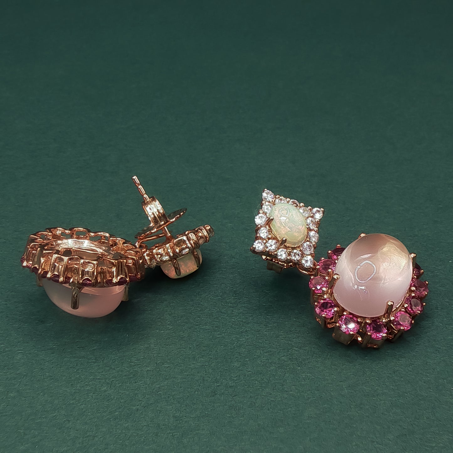 Gold Drop Earrings with Cabochon Rose Quartz ZD-470