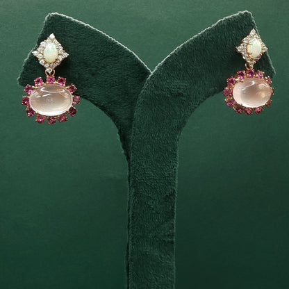 Gold Drop Earrings with Cabochon Rose Quartz ZD-470