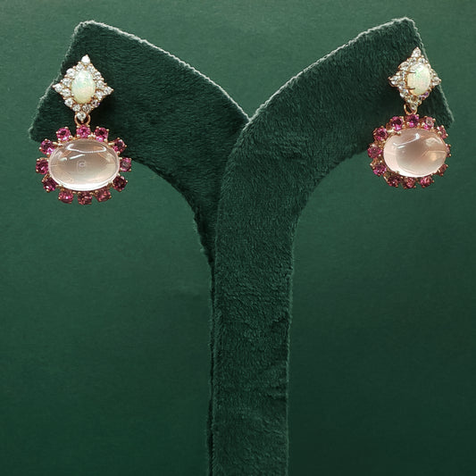 Gold Drop Earrings with Cabochon Rose Quartz ZD-470