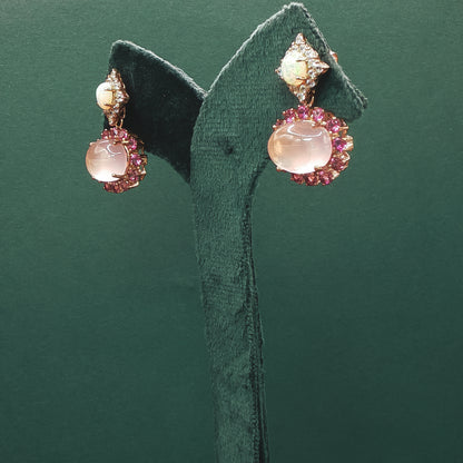 Gold Drop Earrings with Cabochon Rose Quartz ZD-470