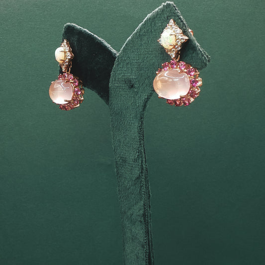 Gold Drop Earrings with Cabochon Rose Quartz ZD-470