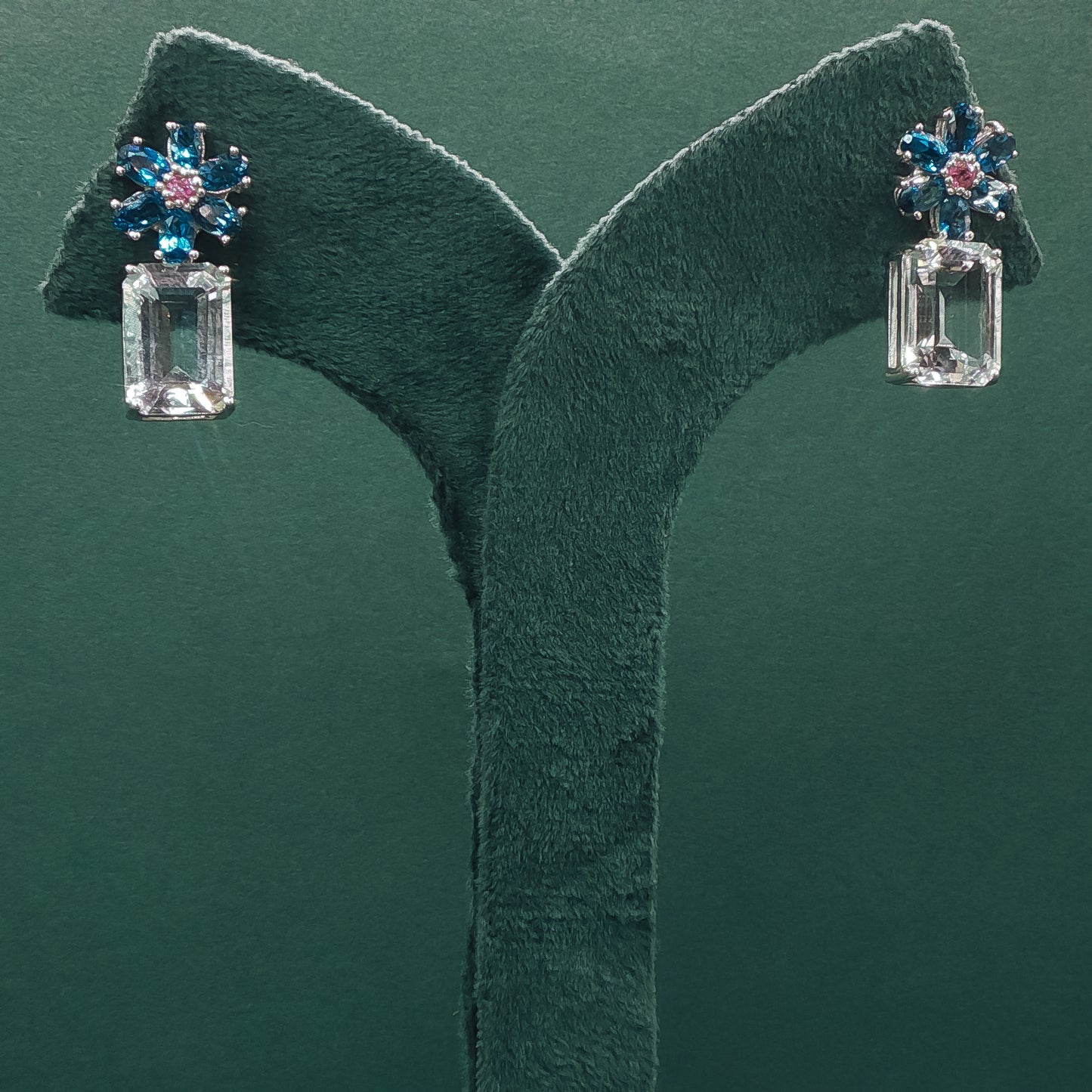 White Gold Drop Earrings with Octagon Cut Blue Topaz Gemstones