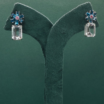 White Gold Drop Earrings with Octagon Cut Blue Topaz Gemstones