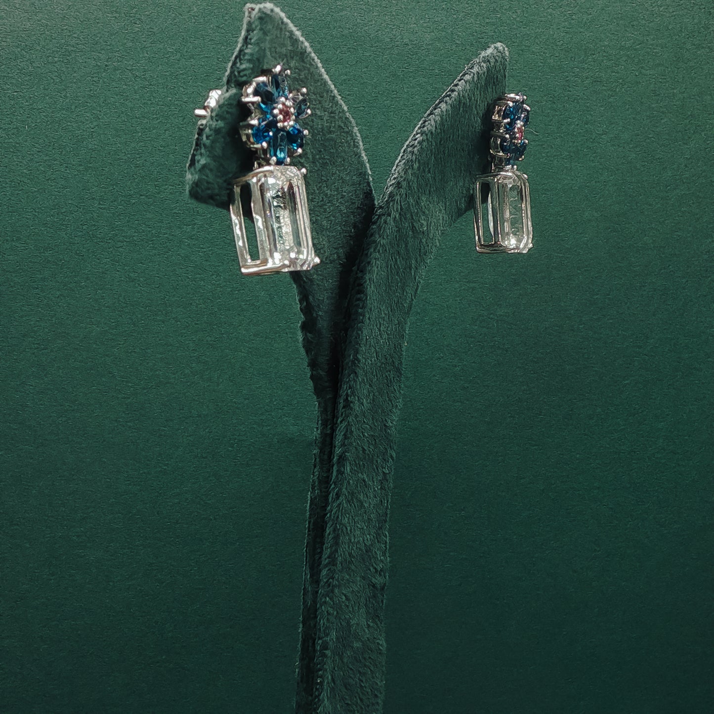 White Gold Drop Earrings with Octagon Cut Blue Topaz Gemstones