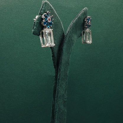 White Gold Drop Earrings with Octagon Cut Blue Topaz Gemstones