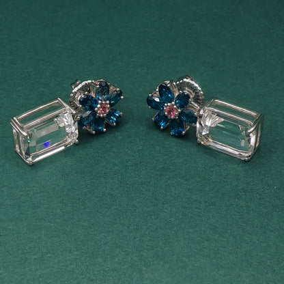 White Gold Drop Earrings with Octagon Cut Blue Topaz Gemstones