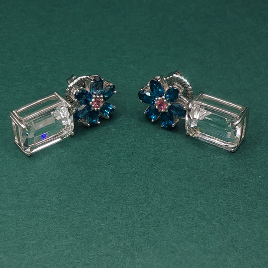 White Gold Drop Earrings with Octagon Cut Blue Topaz Gemstones