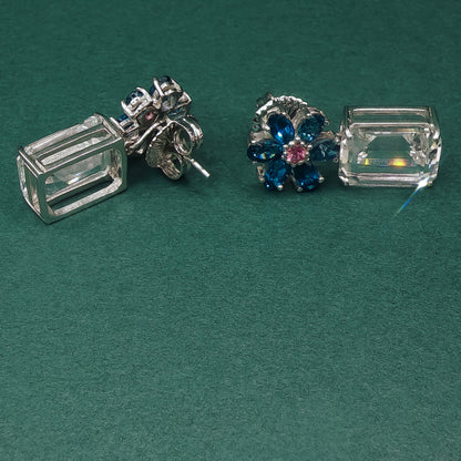 White Gold Drop Earrings with Octagon Cut Blue Topaz Gemstones