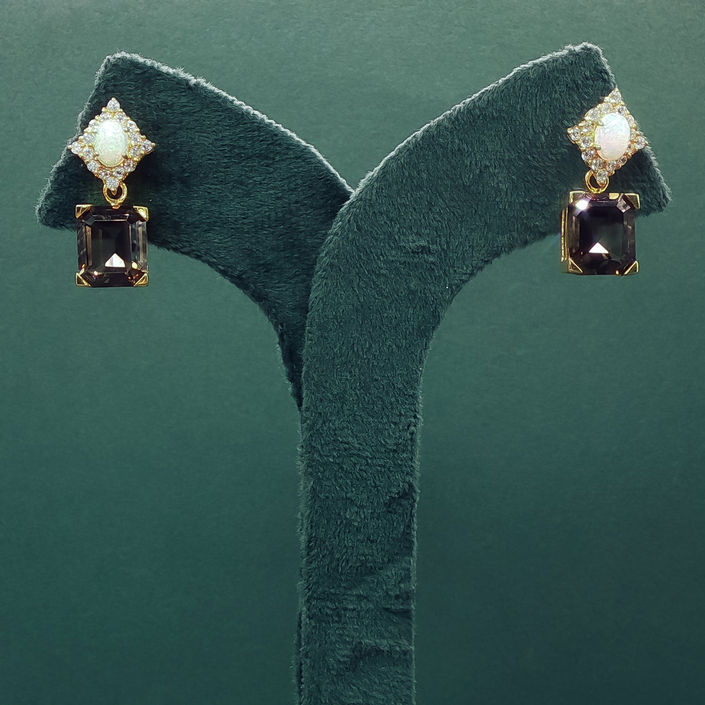 Gold Drop Earrings with Square Cabochon Opals