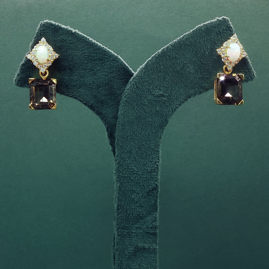 Gold Drop Earrings with Square Cabochon Opals