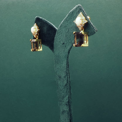 Gold Drop Earrings with Square Cabochon Opals