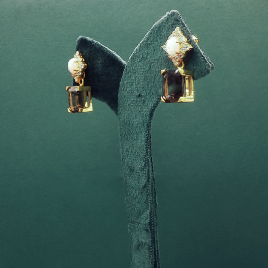 Gold Drop Earrings with Square Cabochon Opals
