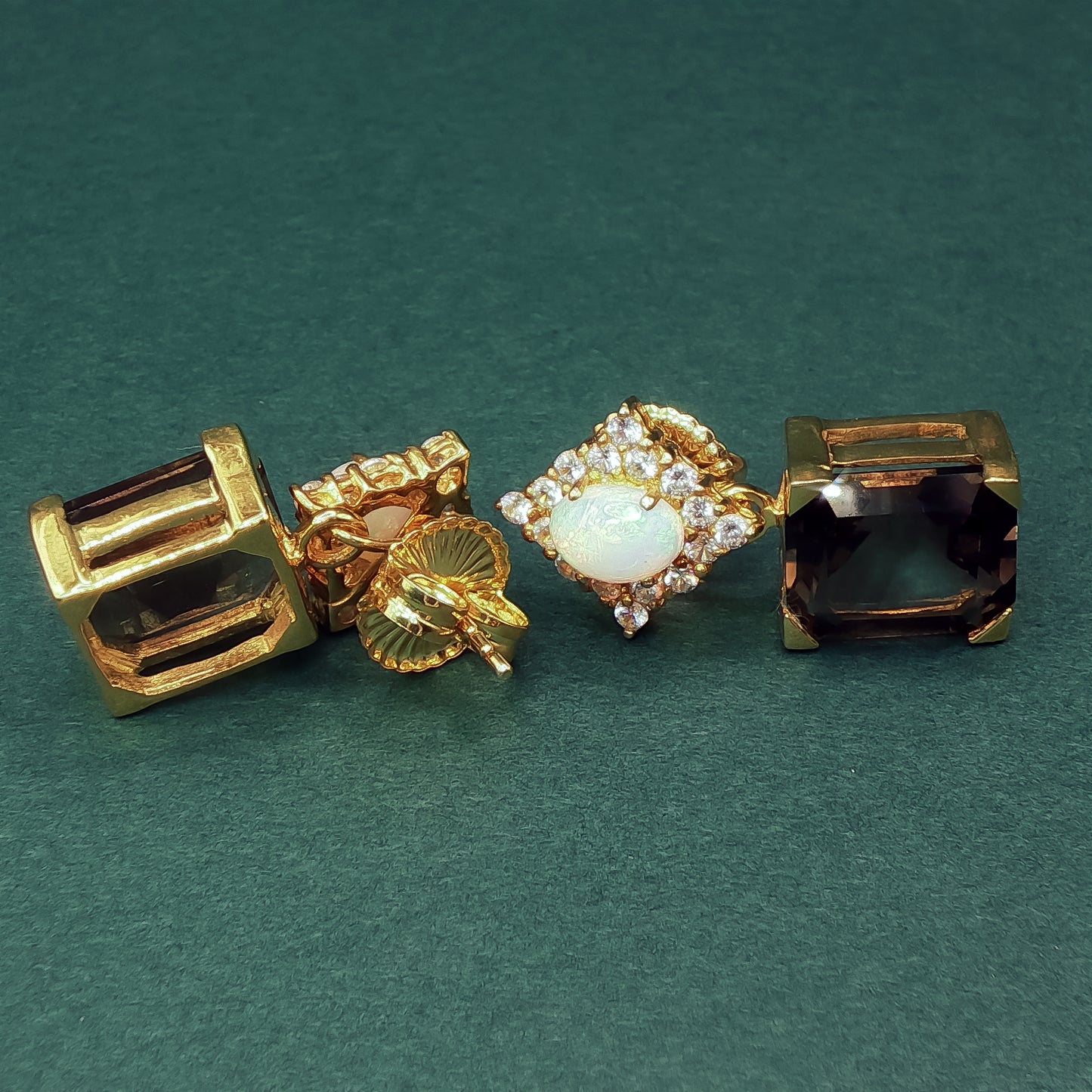 Gold Drop Earrings with Square Cabochon Opals