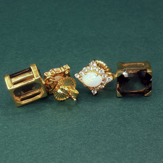 Gold Drop Earrings with Square Cabochon Opals