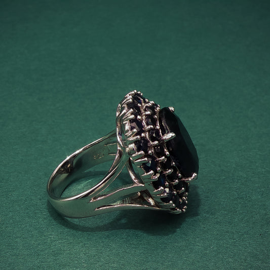 Sapphire Cabochon Silver Cocktail Ring